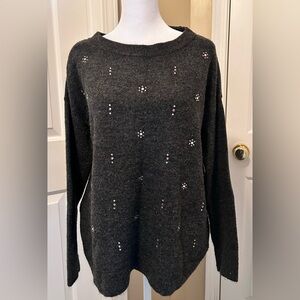 Liz Claiborne Heather Gray Long Sleeve Sweater With Beaded Embellishment Medium